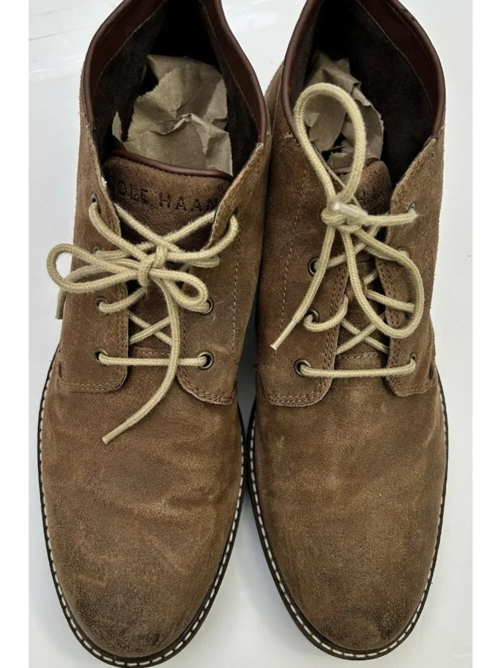 Cole Haan Grand OS Mens Size 10.5 Chukka Brown Leather Boots Lace Up Shoes